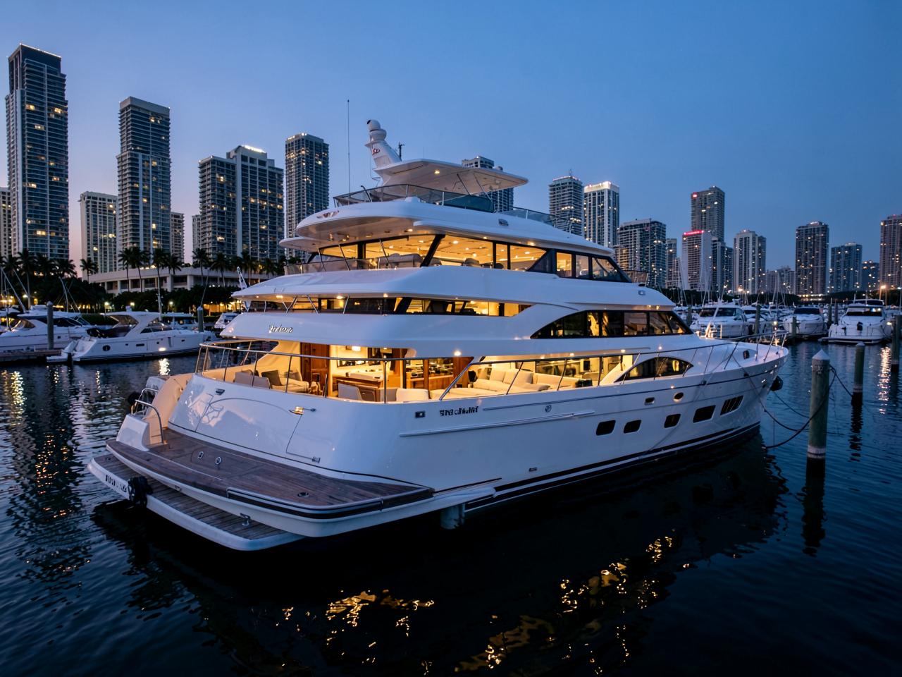 Luxury yacht anchored in turquoise water off Miami Beach