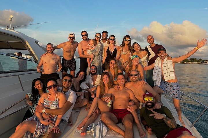 Private yacht party with Miami skyline in the background